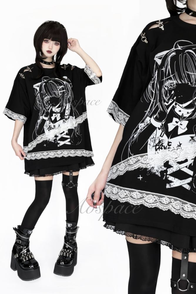 AO Space Devouring Love Comic Print T Shirt Jirai Kei Clothes