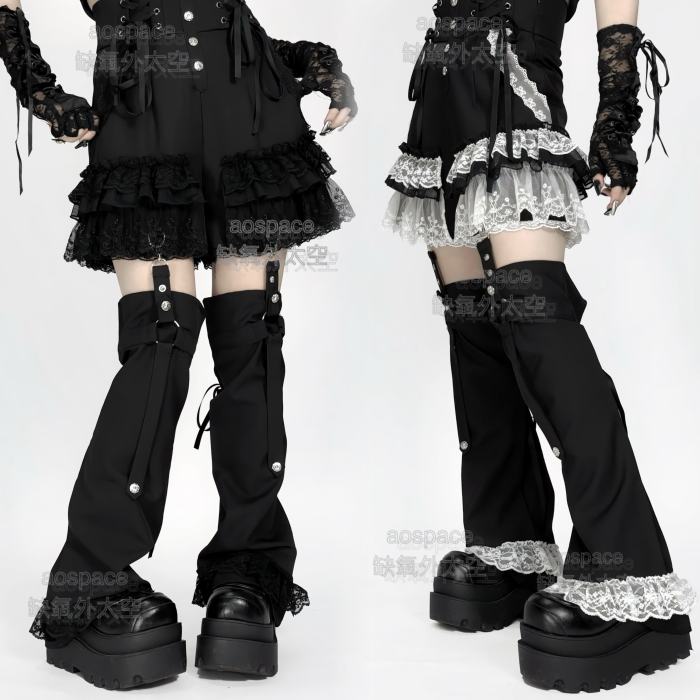 AO Space Dark Rabbit Punk Black Patchwork Shorts Jirai Kei Outfits