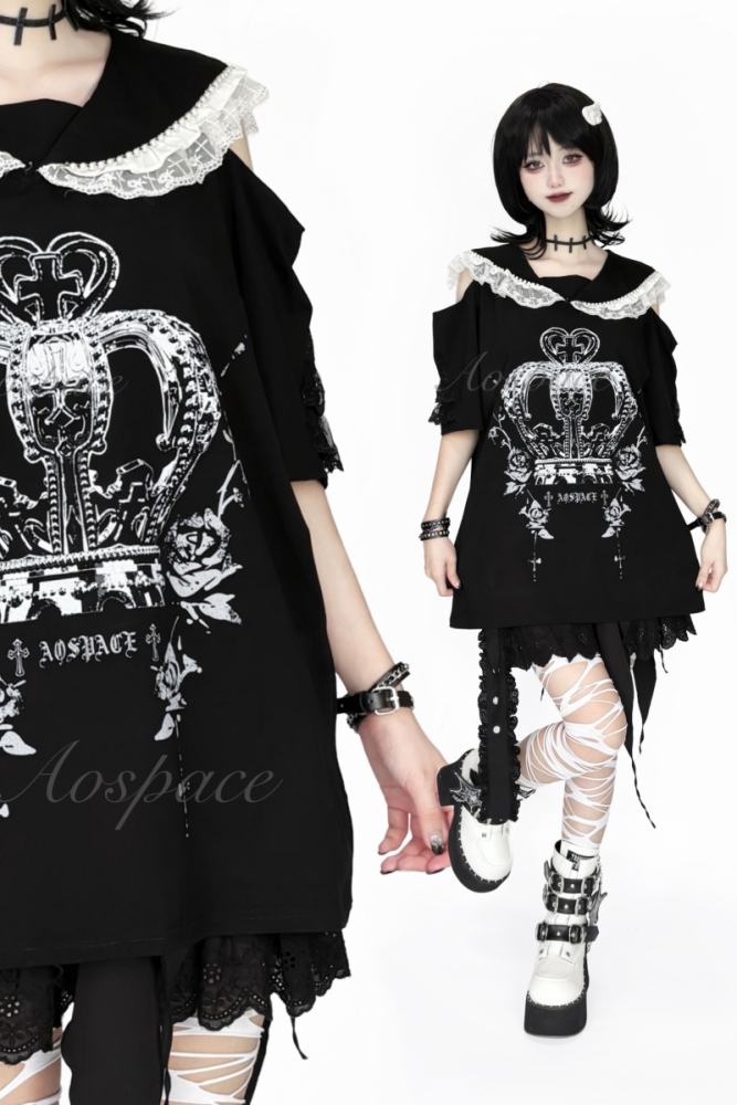 AO Space Sailor Collar Off Shoulder T Shirt Jirai Kei Fashion