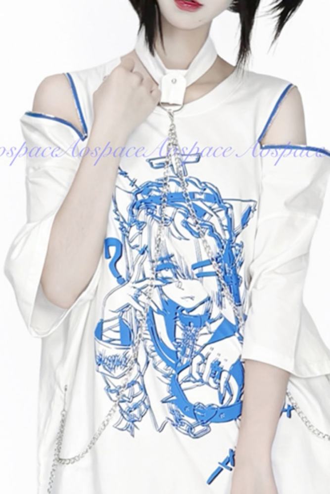 AO Space Printed Halter Neck T Shirt Jirai Kei Clothing