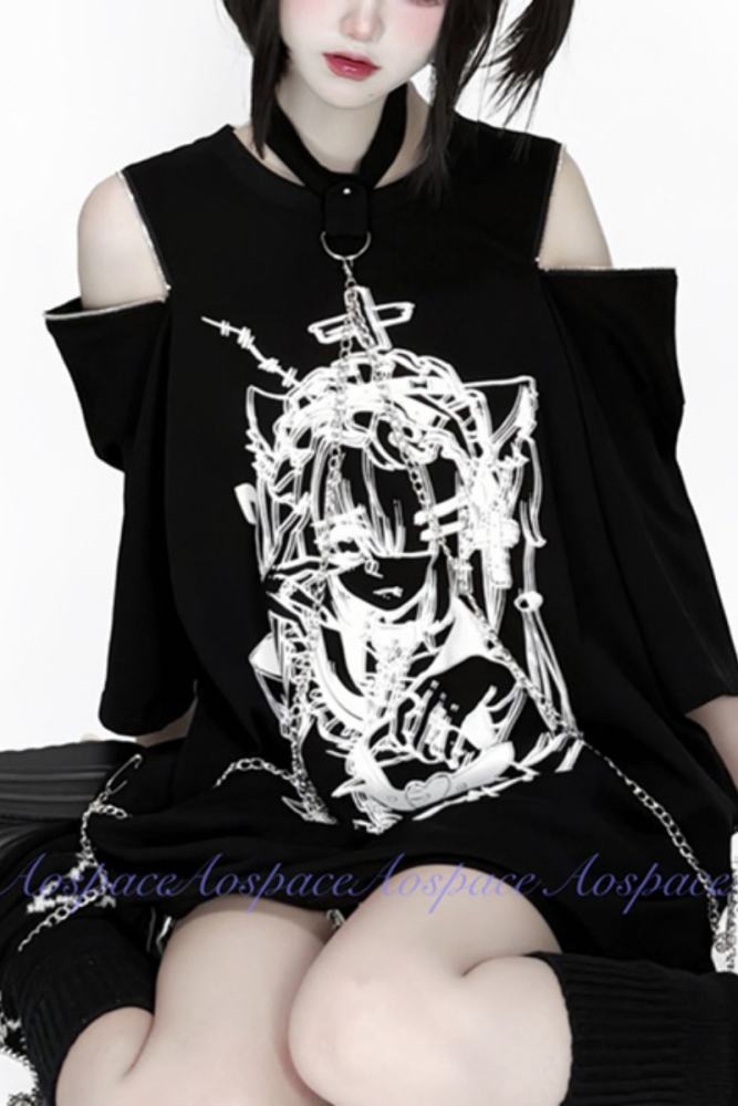 AO Space Printed Halter Neck T Shirt Jirai Kei Clothing