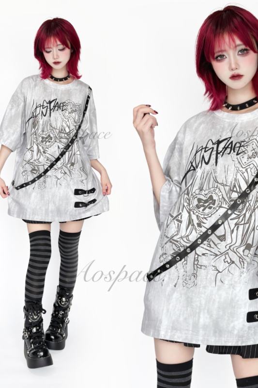 AO Space The Love Printed Belt T Shirt Jirai Kei Outfits