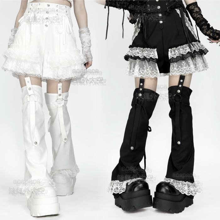 AO Space Dark Rabbit Punk Black Patchwork Shorts Jirai Kei Outfits
