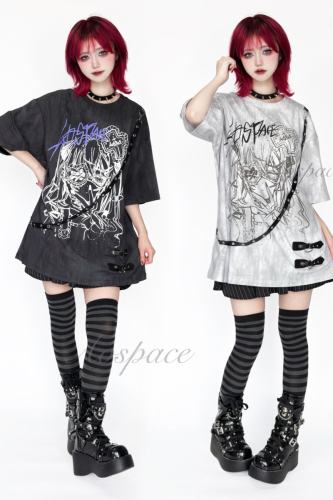 AO Space The Love Printed Belt T Shirt Jirai Kei Outfits