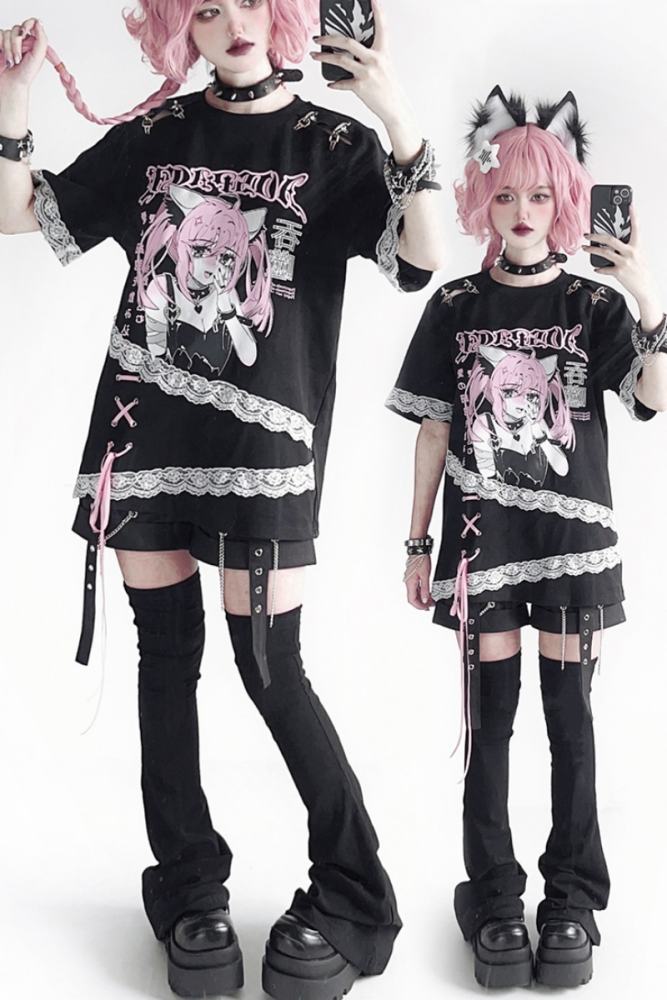 AO Space Lacework Above Knee High Leg Covers Jirai Kei Fashion
