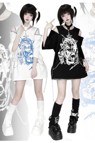 AO Space Printed Halter Neck T Shirt Jirai Kei Clothing