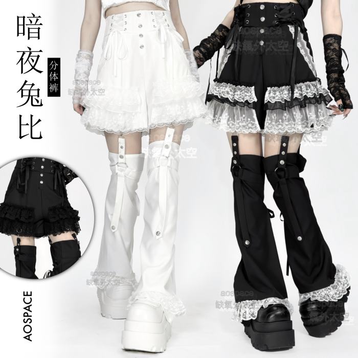 AO Space Dark Rabbit Punk Black Patchwork Shorts Jirai Kei Outfits