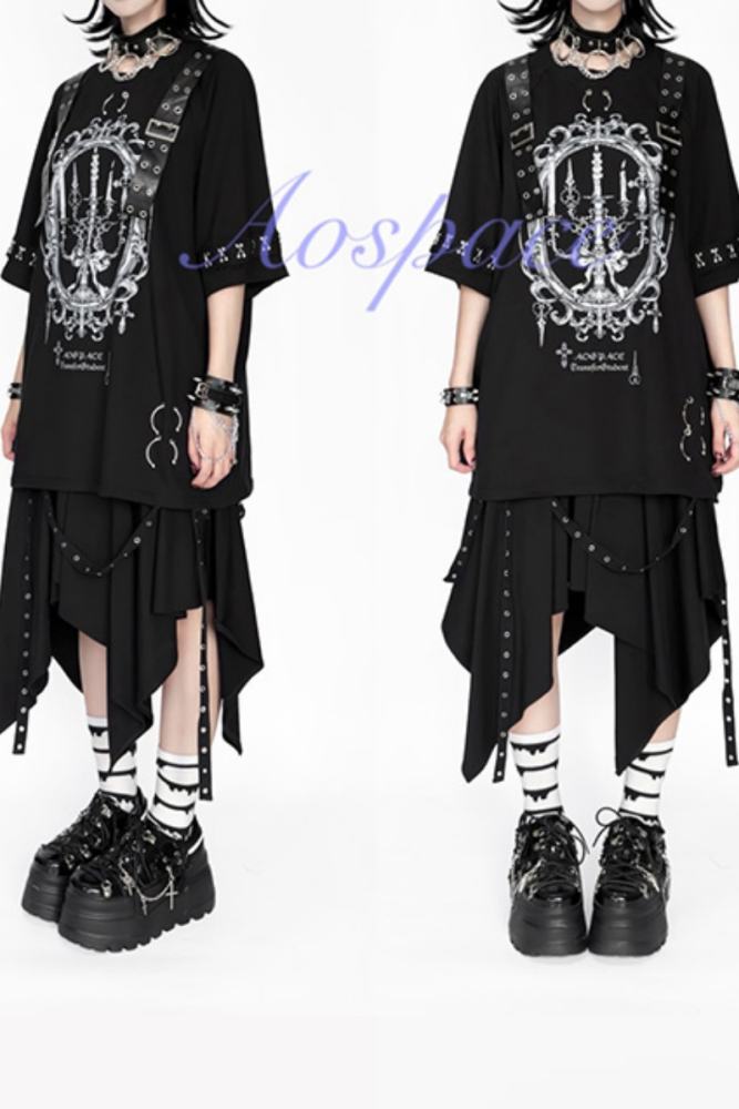 AO Space Candle Night Printed Short Sleeve T Shirt Jirai Kei Clothing