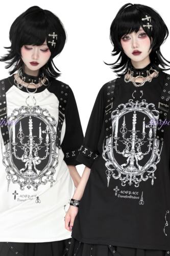 AO Space Candle Night Printed Short Sleeve T Shirt Jirai Kei Clothing