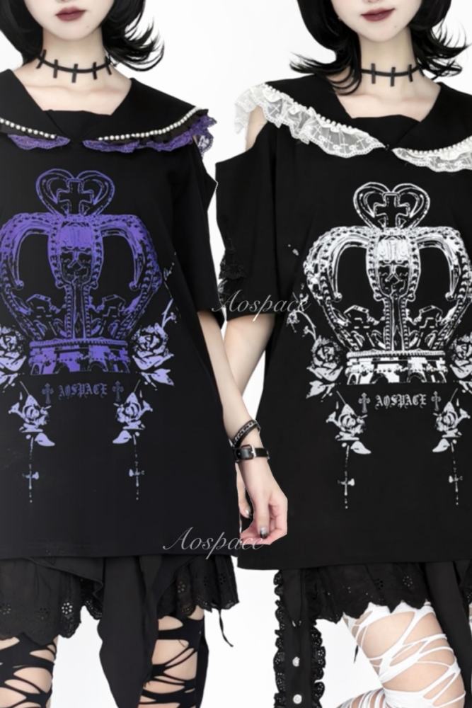 AO Space Sailor Collar Off Shoulder T Shirt Jirai Kei Fashion