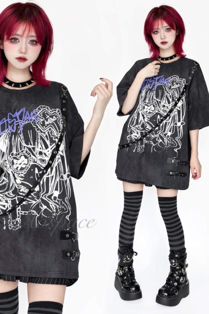 AO Space The Love Printed Belt T Shirt Jirai Kei Outfits