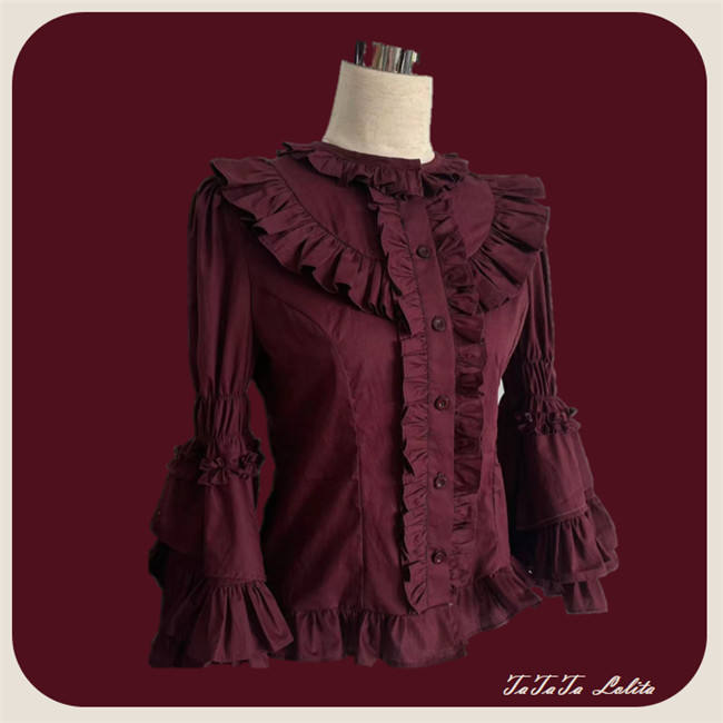 Burgundy Roses Old School Floral Lolita Dress, Cape, Blouse and Accessories