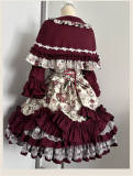 Burgundy Roses Old School Floral Lolita Dress,  Cape, Blouse and Accessories