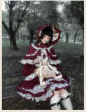 Burgundy Roses Old School Floral Lolita Dress,  Cape, Blouse and Accessories