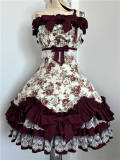 Burgundy Roses Old School Floral Lolita Dress,  Cape, Blouse and Accessories