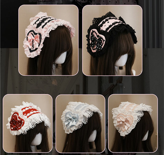Meng Fu Zi Polka Dots Sweet Lace Headwear Wristcuffs