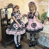 Meng Fu Zi Polka Dots Classic Cotton lolita Dress Black Pink OP In Stock