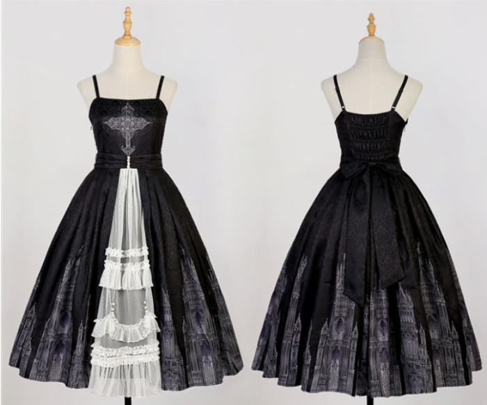 Church and Cross Print Lolita Jumper Dress and Cape