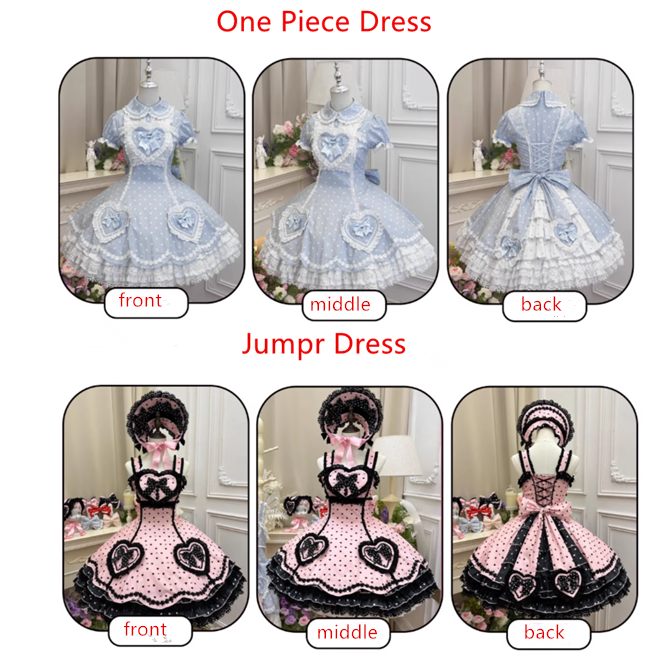 Meng Fu Zi Polka Dots Classic Cotton lolita Dress Black Pink OP In Stock