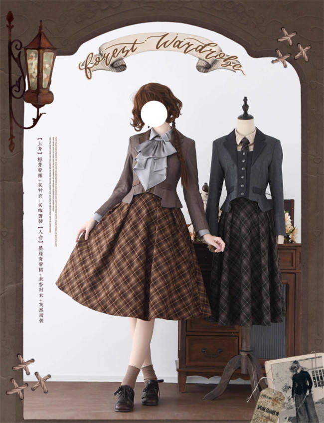 Forest Wardrobe Forest Beat Retro Plaid Lolita Salopette, Blouse and Coat