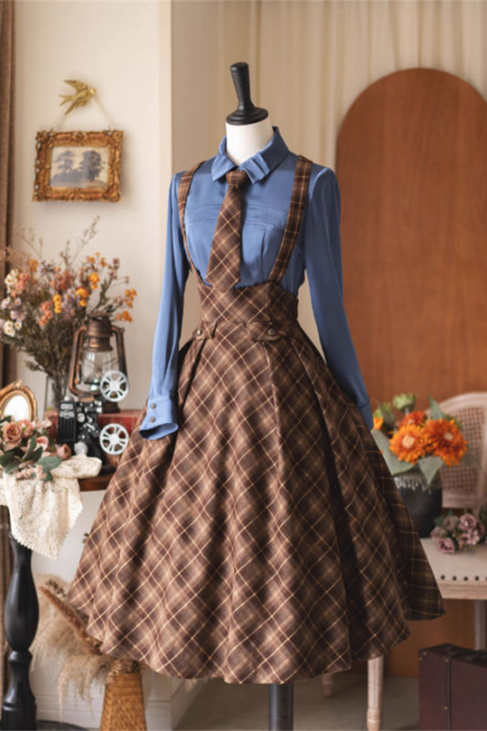 Forest Wardrobe Forest Beat Retro Plaid Lolita Salopette, Blouse and Coat