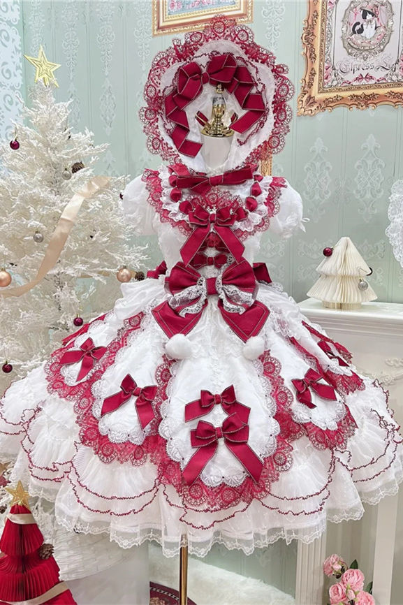 Elpress L Christmas H Hime Lolita Dress, Bonnet and Wristcuffs