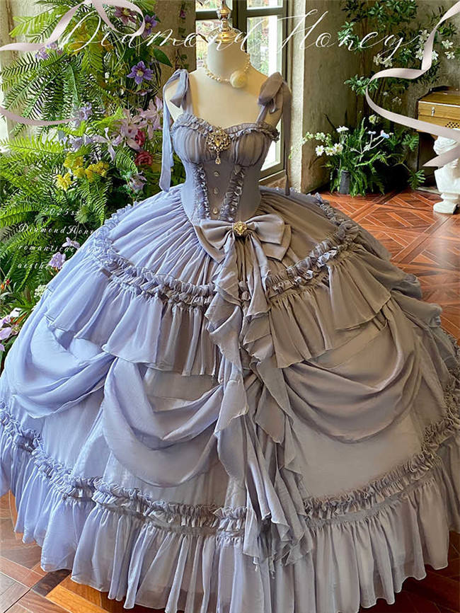 Diamond Honey Moonlight Lover Blue Fluffy Princess Prom Dress