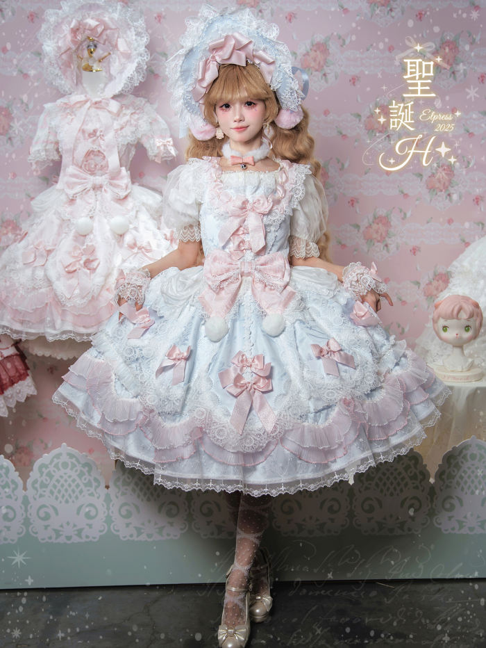 Elpress L Christmas H Hime Lolita Dress, Bonnet and Wristcuffs