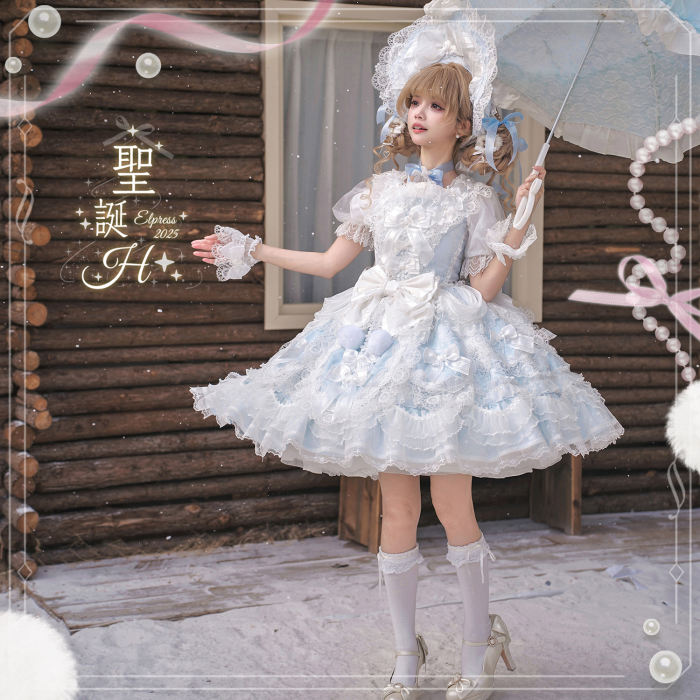 Elpress L Christmas H Hime Lolita Dress, Bonnet and Wristcuffs