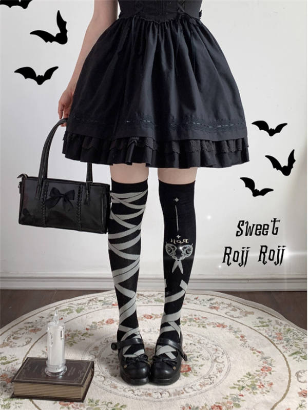 Roji Cross Ribbon Above Knee High Cotton Lolita Socks