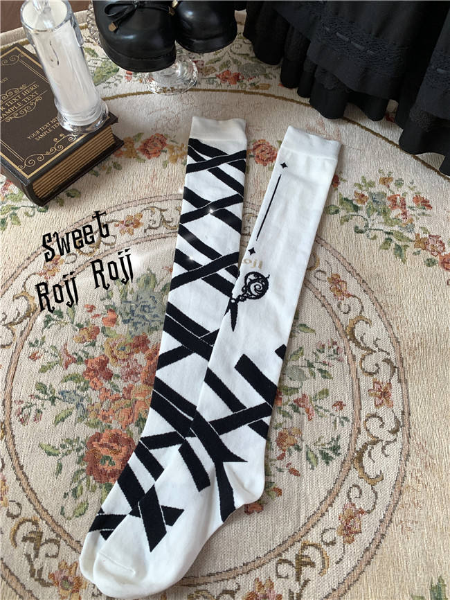 Roji Cross Ribbon Above Knee High Cotton Lolita Socks