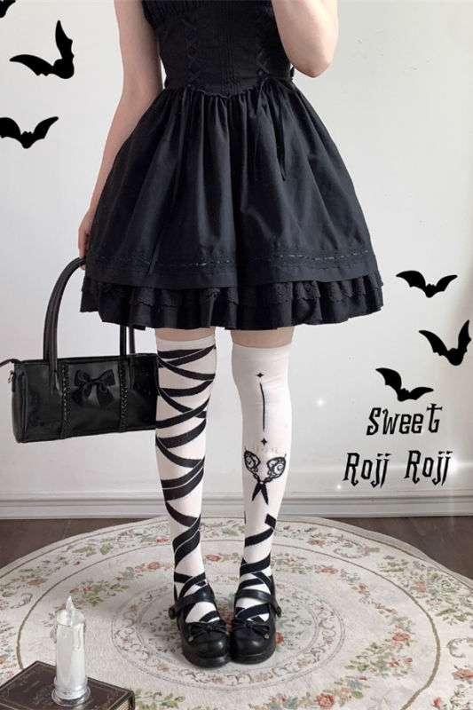 Roji Cross Ribbon Above Knee High Cotton Lolita Socks