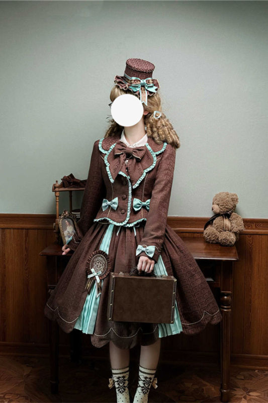 Alice Girl Bear Chocolate Classic Lolita Dress, Skirt, Blouse and Coat