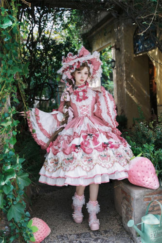 Bramble Rose Strawberry Eden Classic Lolita Dress and Accessories