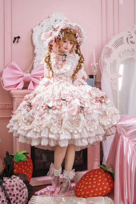 Bramble Rose Strawberry Eden Classic Lolita Dress and Accessories