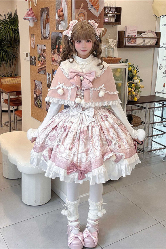 Cat and Strawberry Sweet Lolita Dress and Cape
