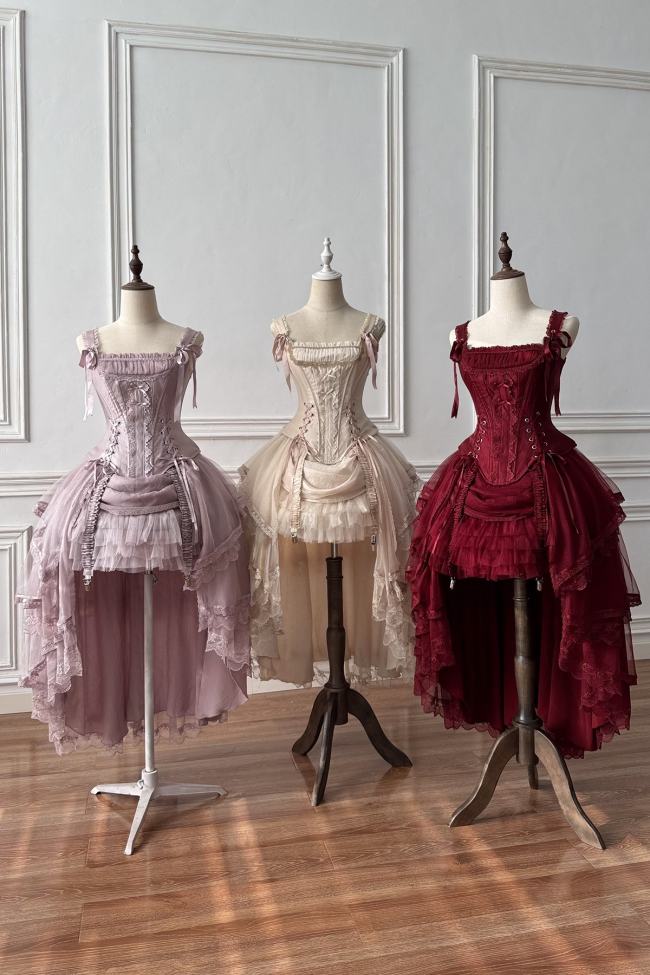 Caramel Antique Lamp Shadow Lolita Skirt and Fishbone Top