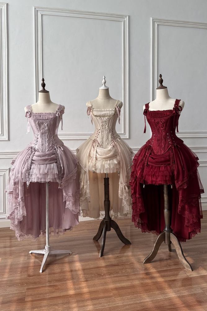 Caramel Antique Lamp Shadow Lolita Skirt and Fishbone Top