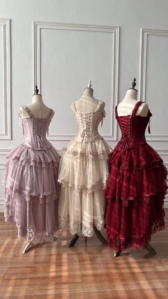 Caramel Antique Lamp Shadow Lolita Skirt and Fishbone Top