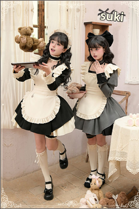 Withpuji Square Collar Maid Lolita Dress, Apron and Accessories