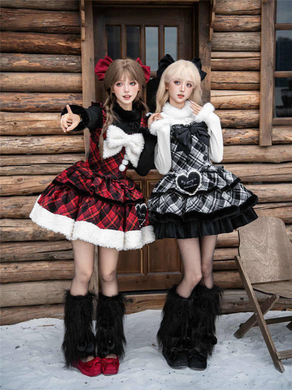 Withpuji Snowy Night Plaid Lolita Dress, Cape, Inner Wear and Accessories