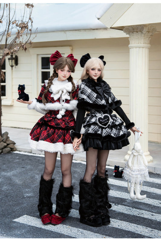 Withpuji Snowy Night Plaid Lolita Dress, Cape, Inner Wear and Accessories