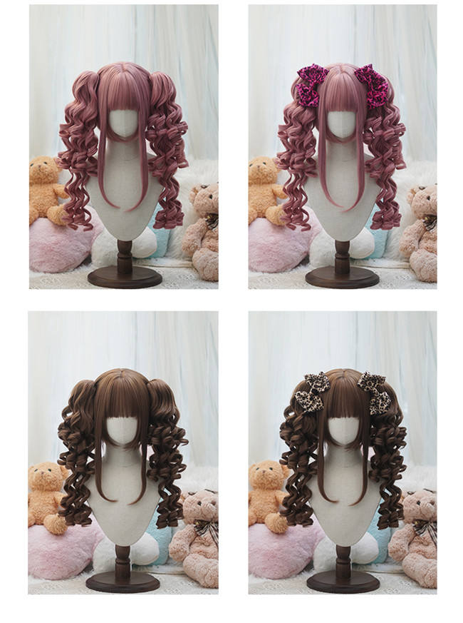 Yuchashui Retro Sweetheart Bobo Cut Lolita Wig and Curls Double Ponytails