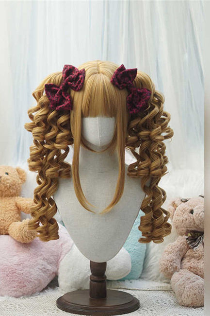 Yuchashui Retro Sweetheart Bobo Cut Lolita Wig and Curls Double Ponytails