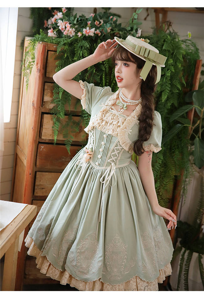 Amber Realm Dream Weaving Strings Classic Lolita Dress, Sleeves and Accessories