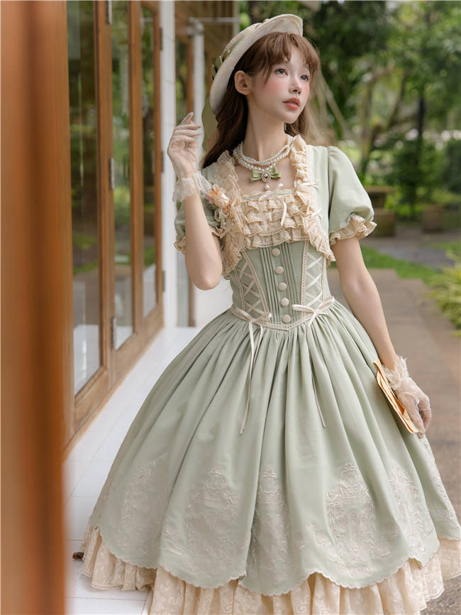 Amber Realm Dream Weaving Strings Classic Lolita Dress, Sleeves and Accessories