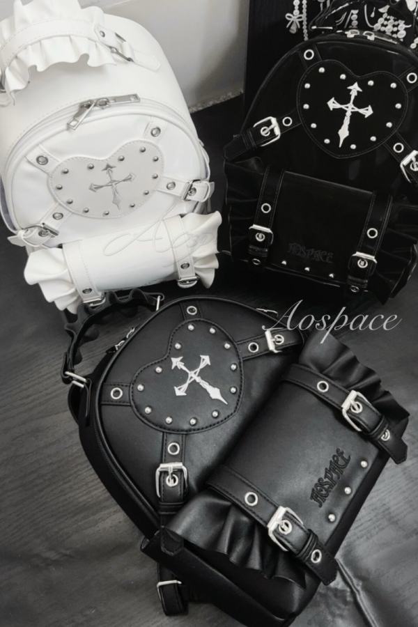 AO Space Absurd Formula Heart Ruffles Kuro Backpack Jirai Kei Fashion