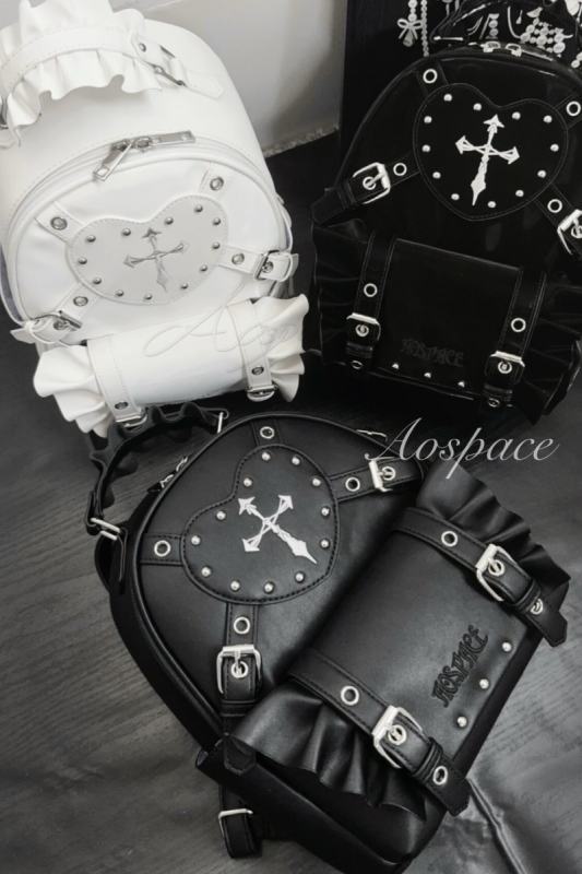 AO Space Absurd Formula Heart Ruffles Kuro Backpack Jirai Kei Fashion