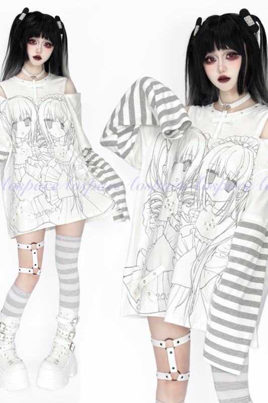 AO Space Twin Meaning Printed Two Piece Look Top Jirai Kei Fashion