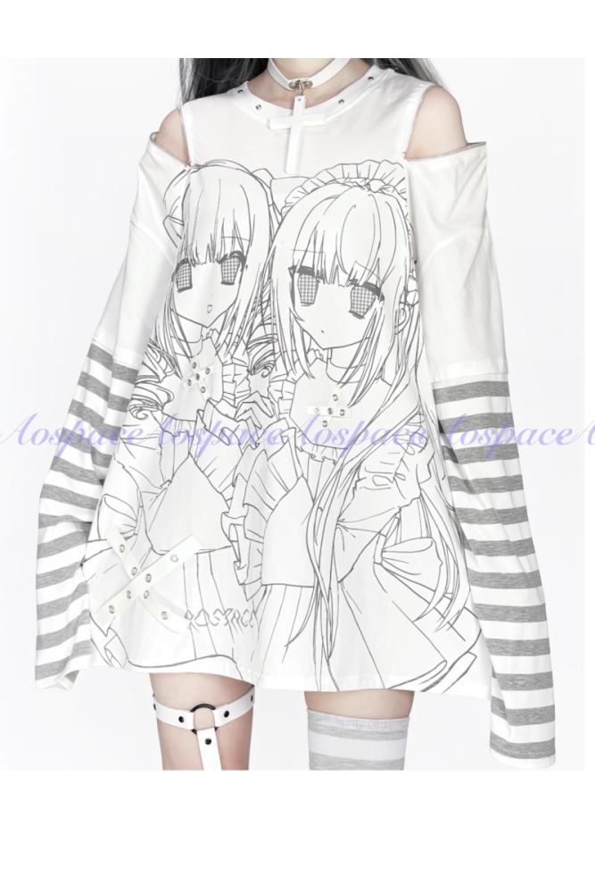 AO Space Twin Meaning Printed Two Piece Look Top Jirai Kei Fashion